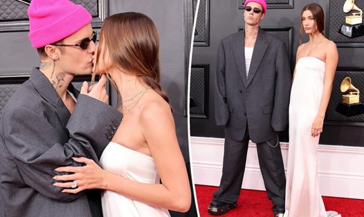Vợ chồng Bieber tình tứ trên thảm đỏ Grammy.