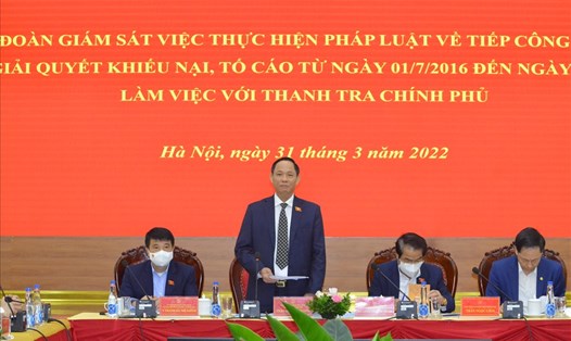 Thượng tướng Trần Quang Phương - Phó Chủ tịch Quốc hội làm việc với Thanh tra Chính phủ về việc thực hiện tiếp công dân và giải quyết khiếu nại, tố cáo. Ảnh: QH