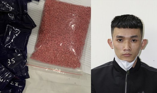 Đối tượng Thân Trọng Ba cùng hơn 8.000 viên ma túy tổng hợp dạng hồng phiến bị bắt giữ. Ảnh: CAQB