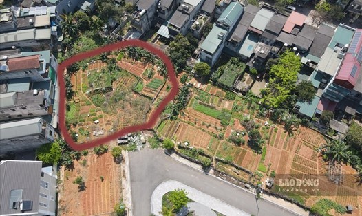 Ví trí (đánh dấu màu đỏ) diện tích khoảng 900m2 nằm trong Khu đô thị Việt Mỹ (phường Tân Quang, TP. Tuyên Quang) sẽ được dùng để xây dựng nhà văn hoá cho tổ 11, đến nay vẫn chỉ để trồng rau mặc dù đã giải phóng xong mặt bằng.