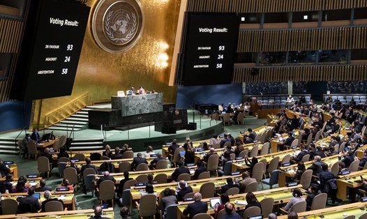 Đại hội đồng Liên Hợp Quốc bỏ phiếu đình chỉ Nga trong Hội đồng Nhân quyền ngày 7.4. Ảnh chụp màn hình