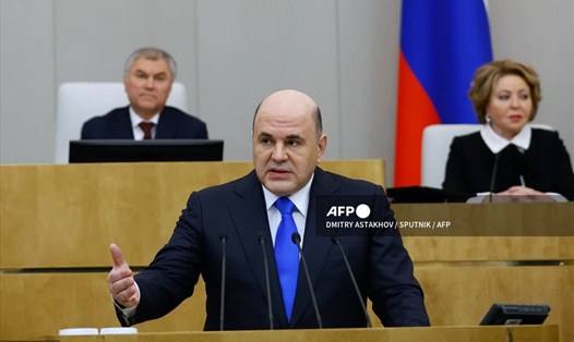 Thủ tướng Nga phát biểu ngày 7.4 tại Hạ viện. Ảnh: AFP