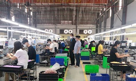 Lãnh đạo Liên đoàn Lao động huyện Thanh Thủy nắm bắt tình hình sản xuất, động viên người lao động tích cực lao động sản xuất.