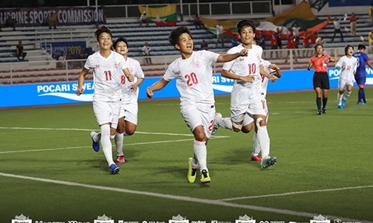 Trận đấu giữa tuyển nữ Myanmar và tuyển nữ Lào dời lịch thi đấu vì thời tiết xấu. Ảnh: LĐBĐ Myanmar