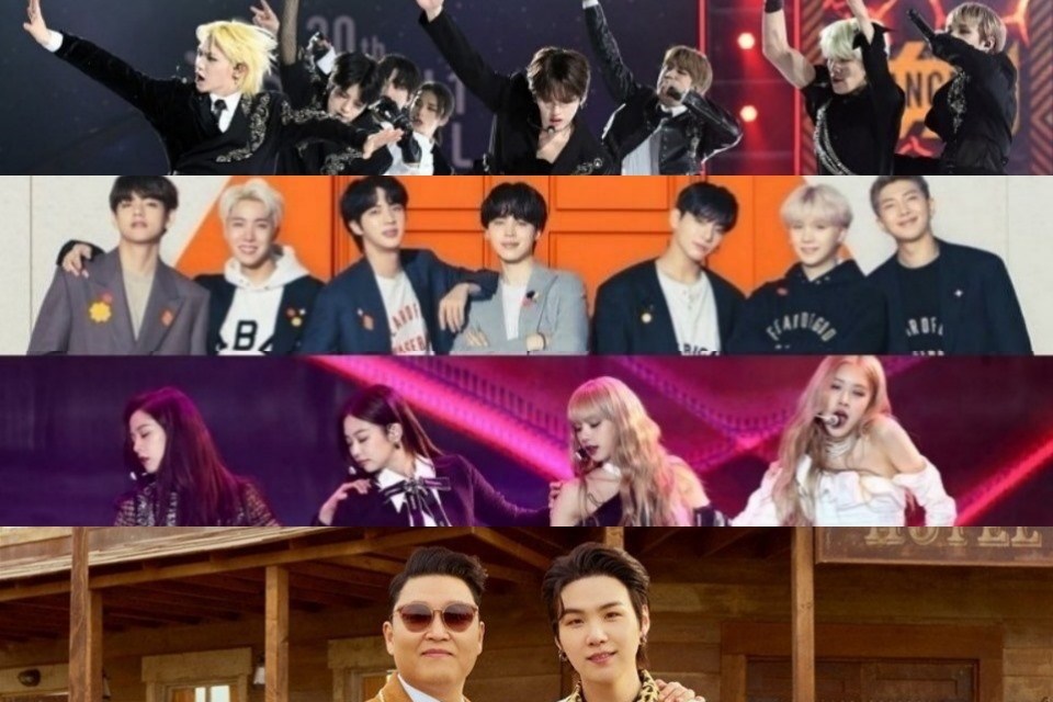 Stray Kids, BTS, BlackPink, PSY có thứ hạng trên bảng xếp hạng World Albums - Billboard. Ảnh: AFP, Poster. Stray Kids, BTS, BlackPink, PSY có thứ hạng trên bảng xếp hạng World Albums - Billboard. Ảnh: AFP, Poster.