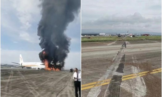 Máy bay Trung Quốc trượt khỏi đường băng khi cất cánh dẫn tới cháy lớn. Ảnh chụp màn hình