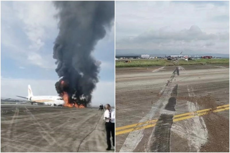 Chinese plane skidded off runway, caught fire