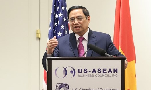 Thủ tướng Phạm Minh Chính làm việc với cộng đồng doanh nghiệp Mỹ ngày 12.5. Ảnh: VGP