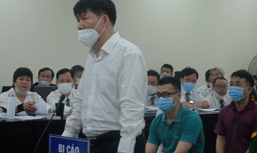 Cựu Thứ trưởng Bộ Y tế Trương Quốc Cường tại phiên toà sơ thẩm. Ảnh: V.D