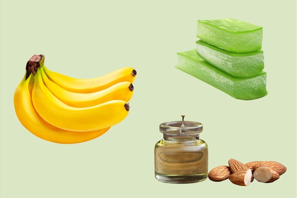 Kết hợp chuối với dầu hạnh nhân và gel nha đam để dưỡng tóc Kết hợp chuối với dầu hạnh nhân và gel nha đam để dưỡng tóc