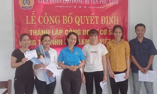 Liên đoàn Lao động huyện Phú Ninh thành lập Công đoàn cơ sở mới ở Công ty TNHH LuLu Lemon Việt Nam với 23 đoàn viên. Ảnh: Thu Thuỷ