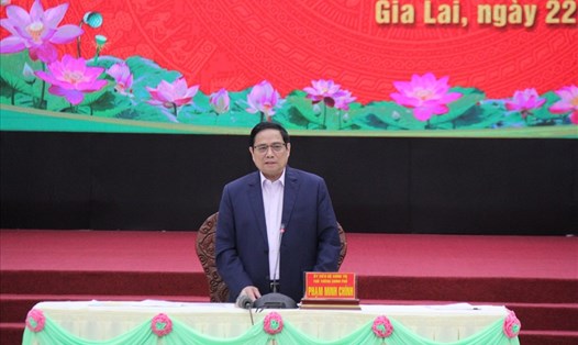 Thủ tướng Phạm Minh Chính phát biểu tại buổi làm việc với tỉnh Gia Lai. Ảnh T.T