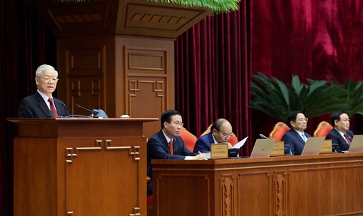 Tổng Bí thư Nguyễn Phú Trọng phát biểu tại Hội nghị Trung ương 5 khoá XIII. Ảnh: Nhật Bắc