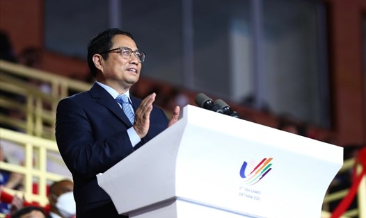 Thủ tướng Phạm Minh Chính tại Lễ bế mạc SEA Games 31. Ảnh: Hải Nguyễn