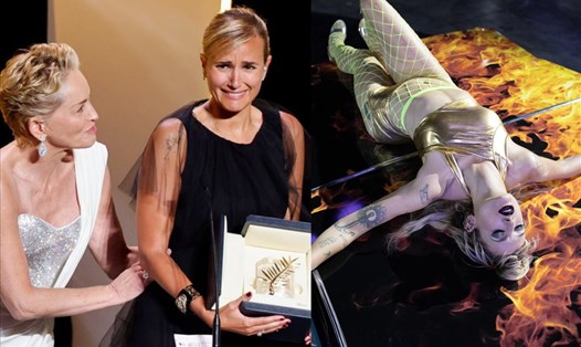 Nữ đạo diễn Julia Ducournau nhận Cành cọ Vàng 2021 cho "Titane". Ảnh: AFP