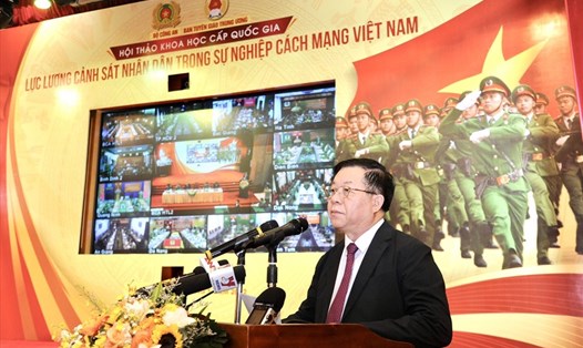 Ông Nguyễn Trọng Nghĩa - Bí thư Trung ương Đảng, Trưởng ban Tuyên giáo Trung ương nói về tầm quan trọng của lực lượng vũ trang - CSND. Ảnh: V.D