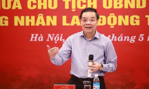 Ông Chu Ngọc Anh - Chủ tịch Uỷ ban Nhân dân Thành phố Hà Nội tại Cuộc gặp gỡ với công nhân lao động Thủ đô năm 2022 diễn ra ngày 26.5. Ảnh: Hải Nguyễn