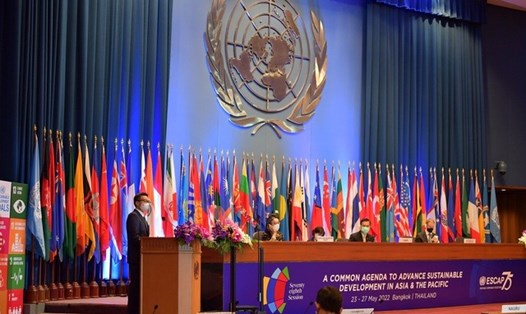 Phó Thủ tướng Vũ Đức Đam phát biểu tại phiên thảo luận cấp cao Khóa họp lần thứ 78 Ủy ban Kinh tế và Xã hội Liên Hợp Quốc khu vực Châu Á - Thái Bình Dương. Ảnh: VGP