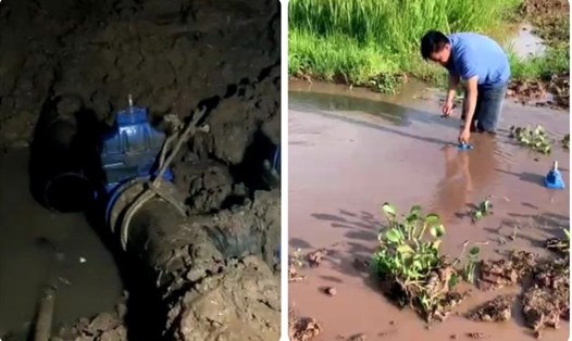 Sự cố vỡ đường ống tạm sau khi UBND huyện Nghĩa Hưng (tỉnh Nam Định) tiến hành cưỡng chế đã gây "mất nước" trong các ngày 24, 25.5. Ảnh: CTV