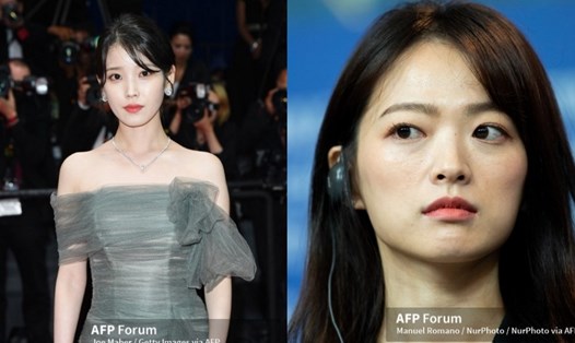 “Em gái quốc dân” IU và Chun Woo Hee. Ảnh: AFP.