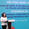 Thứ trưởng Nguyễn Thị Hà phát biểu khai mạc Hội thảo. Ảnh QM