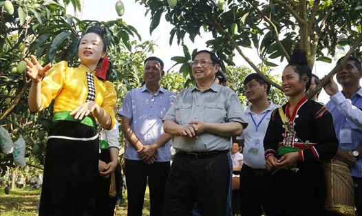 Chiều 28.5, Thủ tướng Phạm Minh Chính thăm các mô hình nông nghiệp tại Sơn La. Ảnh: TL