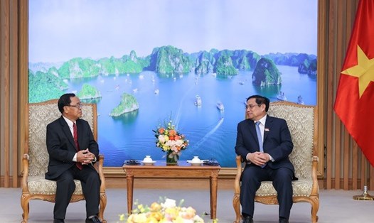 Thủ tướng Phạm Minh Chính tiếp Tổng Thanh tra Nhà nước Lào Khamphan Phommaphat. Ảnh: VGP