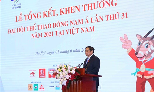 Thủ tướng Phạm Minh Chính dự lễ tổng kết, khen thưởng SEA Games 31 do Bộ Văn hóa, Thể thao và Du lịch tổ chức. Ảnh: Bùi Lượng