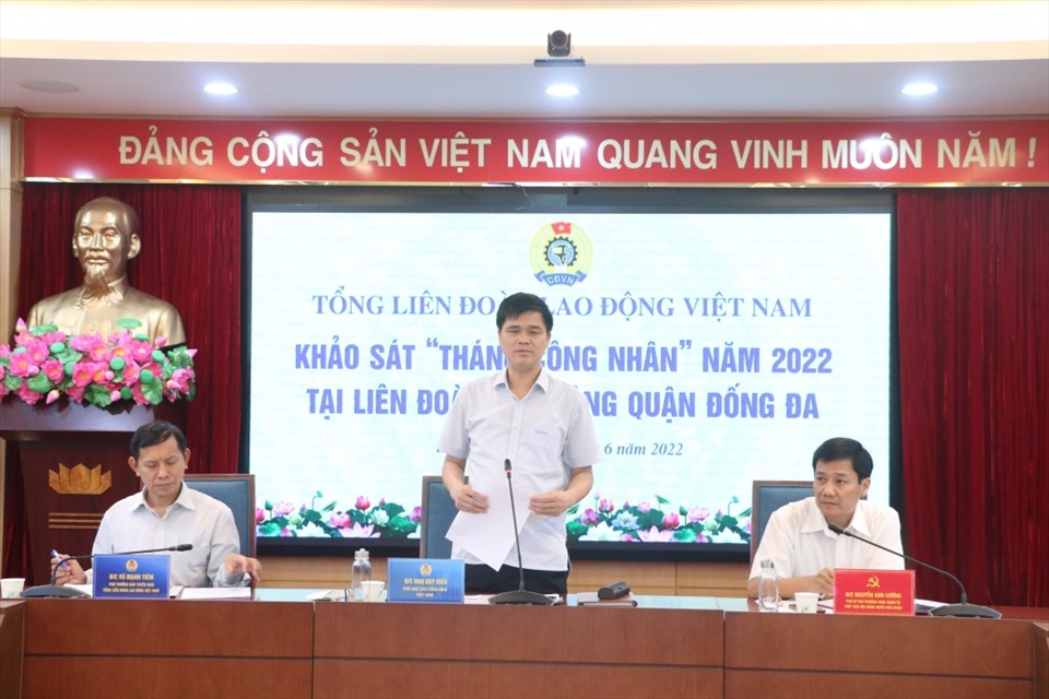 Phó Chủ tịch Tổng LĐLĐ Việt Nam Ngọ Duy Hiểu phát biểu kết luận hội nghị khảo sát. Ảnh: T.Vũ