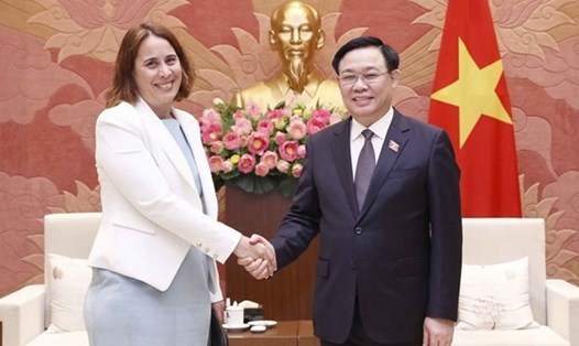 Chủ tịch Quốc hội Vương Đình Huệ tiếp Đại sứ New Zealand tại Việt Nam Tredene Cherie Dobson. Ảnh: TTXVN