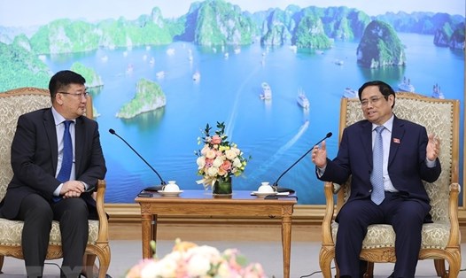 Thủ tướng Phạm Minh Chính tiếp Đại sứ Mông Cổ Jigjee Sereejav. Ảnh: TTXVN