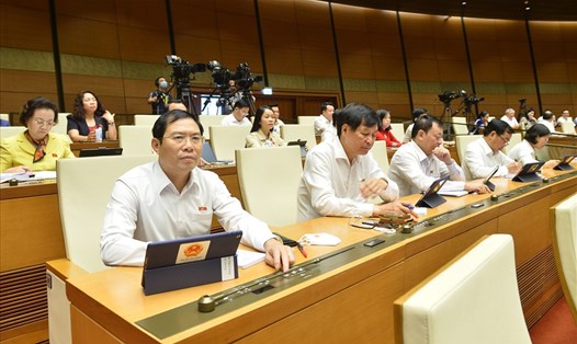 Các đại biểu tham gia biểu quyết Nghị quyết về chủ trương đầu tư Dự án đầu tư xây dựng đường Vành đai 4 - vùng Thủ đô Hà Nội. Ảnh: QH
