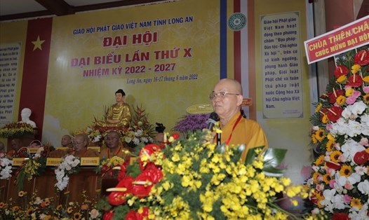 Hoà thượng Thích Minh Thiện tiếp tục làm Trưởng Ban Trị sự Giáo hội Phật giáo tỉnh Long An. Ảnh: Phạm Đông