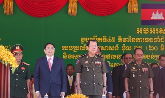 Lễ kỷ niệm lần thứ 45 năm "Hành trình hướng tới lật đổ chế độ diệt chủng Pol Pot" của Thủ tướng Campuchia Samdech Techo Hun Sen diễn ra sáng 20.6 tại tỉnh Tbuong Khmum, Campuchia. Ảnh: VGP