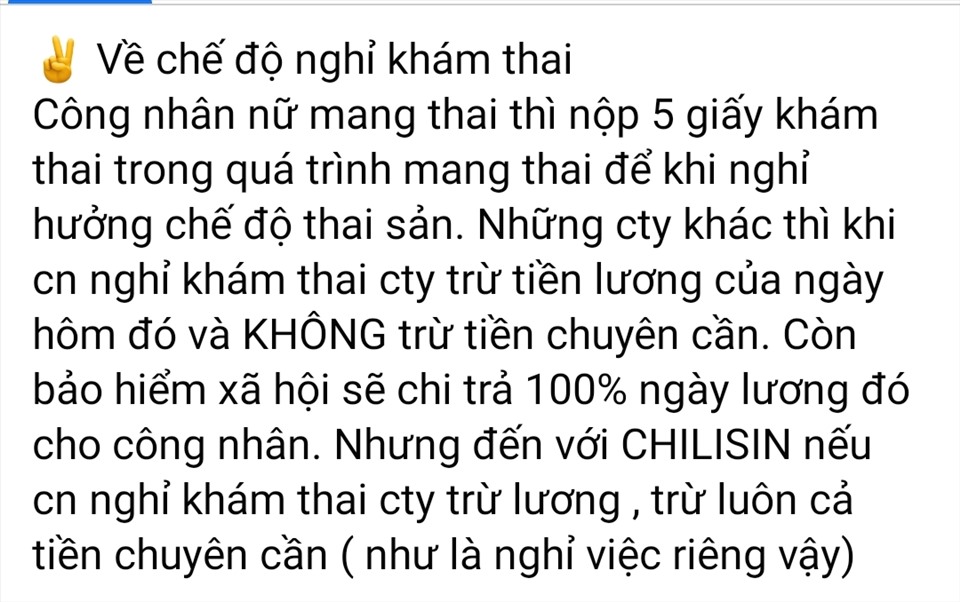 Phản ánh của công nhân trên mạng xã hội về chế độ cho lao động nữ mang thai.