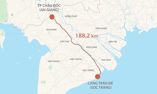 Hướng tuyến cao tốc Châu Đốc - Cần Thơ - Sóc Trăng. Đồ họa: Thanh Huyền