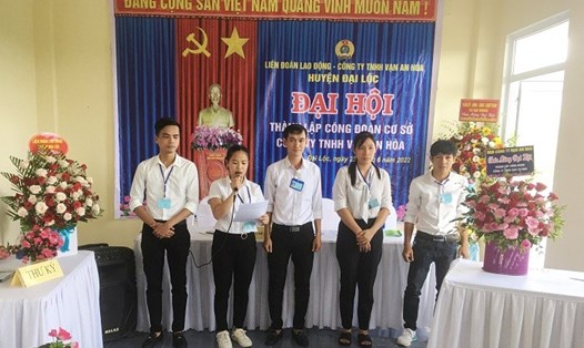 Liên đoàn Lao động huyện Đại Lộc, tỉnh Quảng Nam tổ chức đại hội thành lập Công đoàn cơ sở Công ty TNHH Vạn An Hoà với 101 đoàn viên. Ảnh: Anh Danh
