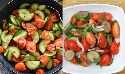 salad dưa chuột và cà chua giúp giảm cân. Đồ họa: Doãn Hằng
