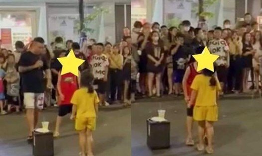 Hình ảnh hai em nhỏ hôn nhau ở chương trình ghép đôi phố đi bộ TP Vinh (Nghệ An) tối 24.6. Ảnh: Facebook