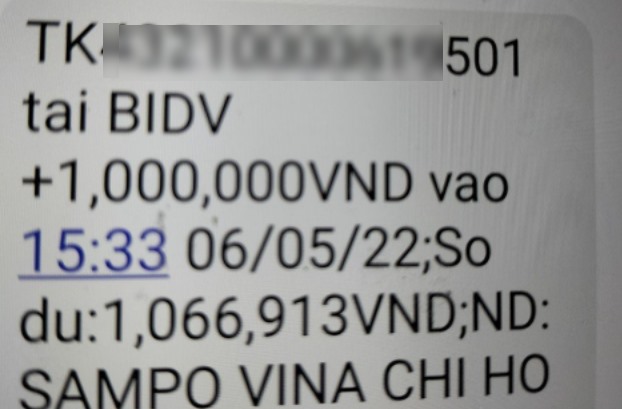 Thời điểm nhận được tiền hỗ trợ theo Quyết định 23 của Thủ tướng, nữ công nhân M.T.T chỉ còn 66.000 đồng trong tài khoản. Ảnh: chụp màn hình.