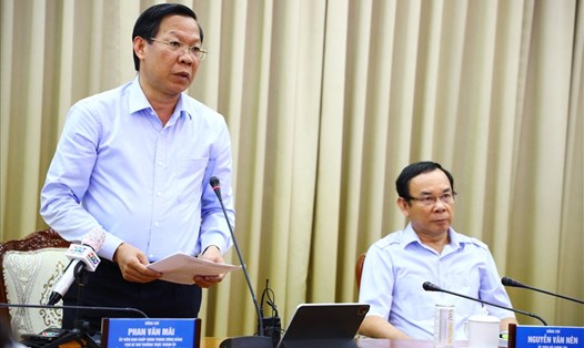 Chủ tịch UBND TPHCM Phan Văn Mãi phát biểu tại cuộc họp.  Ảnh: Trung tâm báo chí