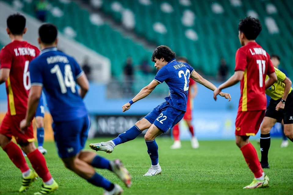 Cầu thủ U23 Thái Lan vui mừng khi có được 1 điểm trước U23 Việt Nam