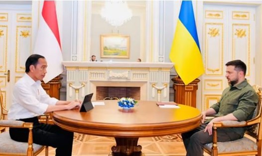 Tổng thống Ukraina Volodymyr Zelensky gặp Tổng thống Indonesia Joko Widodo tại Cung điện Mariinskyi ở Kiev ngày 29.6. Ảnh: Văn phòng Tổng thống Indonesia