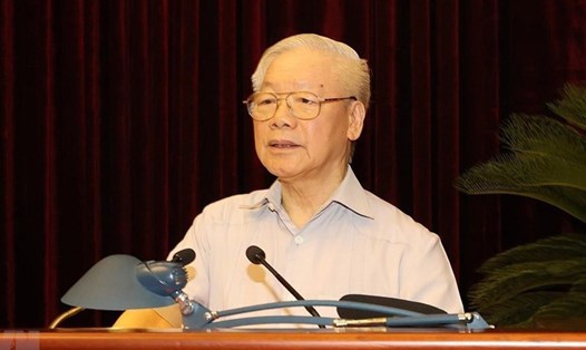 Tổng Bí thư Nguyễn Phú Trọng phát biểu kết luận tại Hội nghị. Ảnh: Nhật Bắc