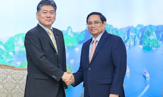 Thủ tướng Phạm Minh Chính tiếp Bộ trưởng Tư pháp Nhật Bản Furukawa Yoshihisa chiều 30.6.2022. Ảnh: VGP