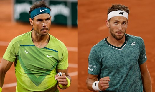 Rafael Nadal đối đầu Casper Ruud ở chung kết đơn nam Roland Garros 2022. Ảnh: Tennis World