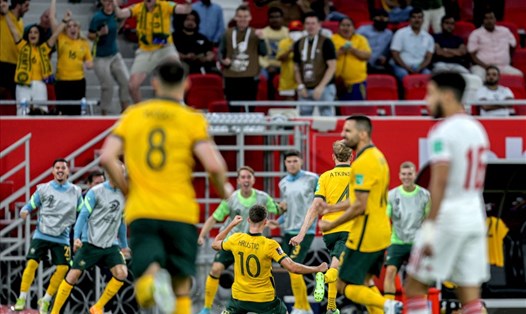 Hrustic ghi bàn quyết định giúp tuyển Australia đánh bại UAE 2-1 để giành vé dự trận play-off tranh vé dự World Cup 2022. Ảnh: Socceroos