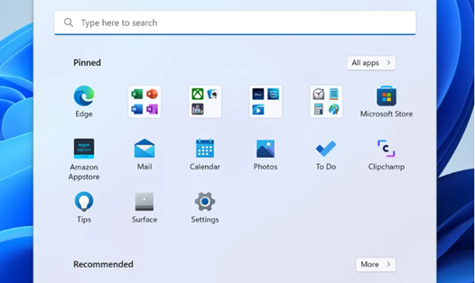 Các thư mục menu Start mới của Windows 11. Ảnh: Microsoft