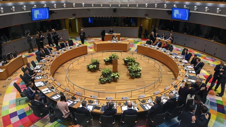 Phòng họp thượng đỉnh của Hội đồng Châu Âu tại Brussels, Bỉ, ngày 20.2.2020. Ảnh: AFP
