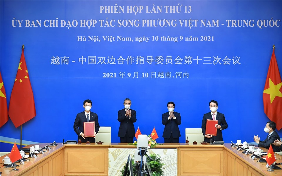 Phiên họp lần thứ 13 Ủy ban Chỉ đạo hợp tác song phương Việt Nam-Trung Quốc tháng 9.2021 tại Hà Nội. Ảnh: TTXVN